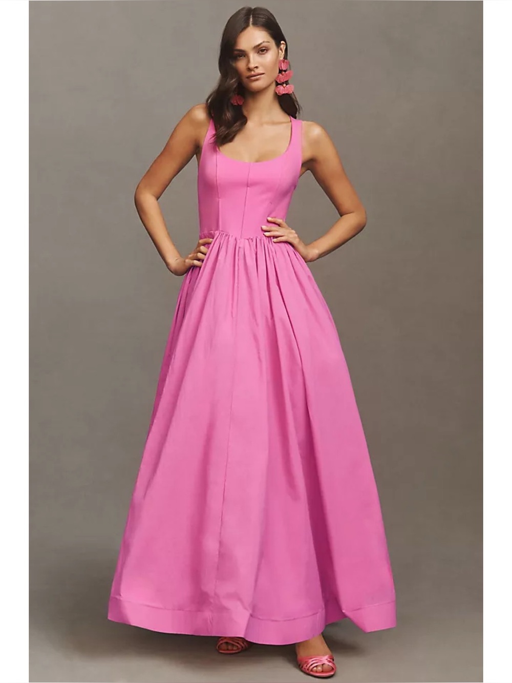 NWT BHLDN Jemma Scoop-Neck Corset Fit and Flare Maxi Dress in Pink